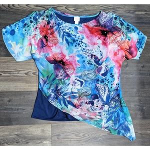 Chico's size 1 ( M) Blue Hi Lo Tunic Floral Pattern